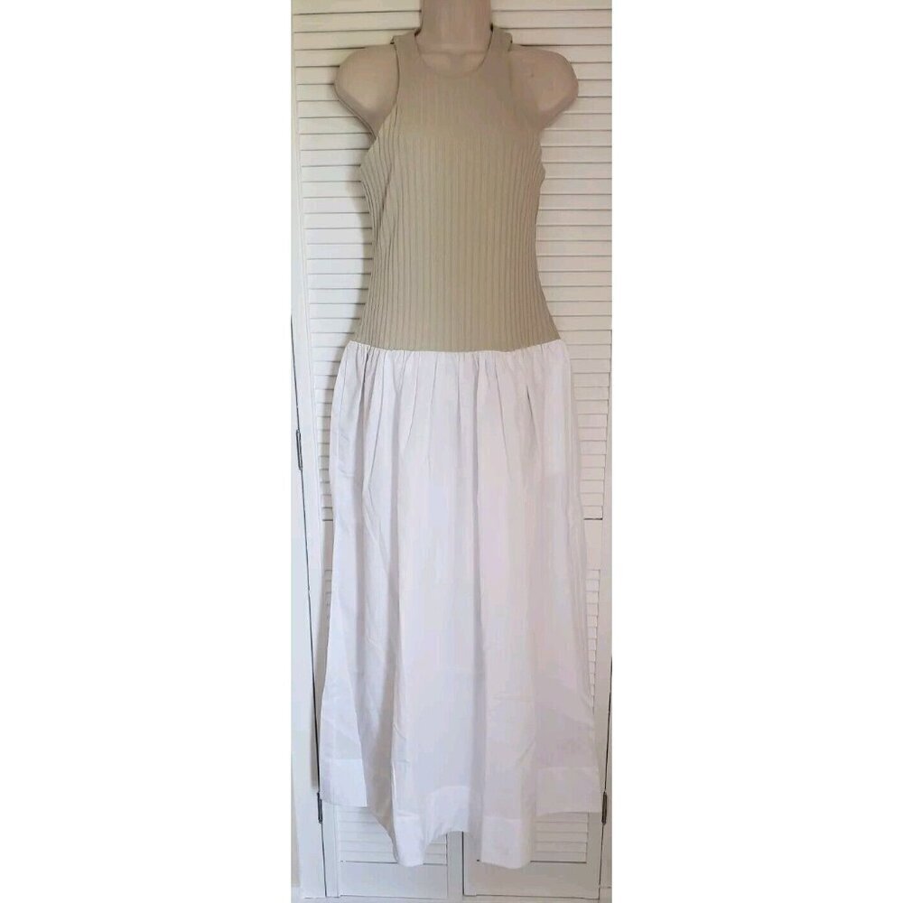 NWT BR BANANA REPUBLIC JERSEY RIBBED TOP FLARED SKIRT MIDI DRESS LARGE